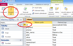 Primrn kl a indexy v tabulce